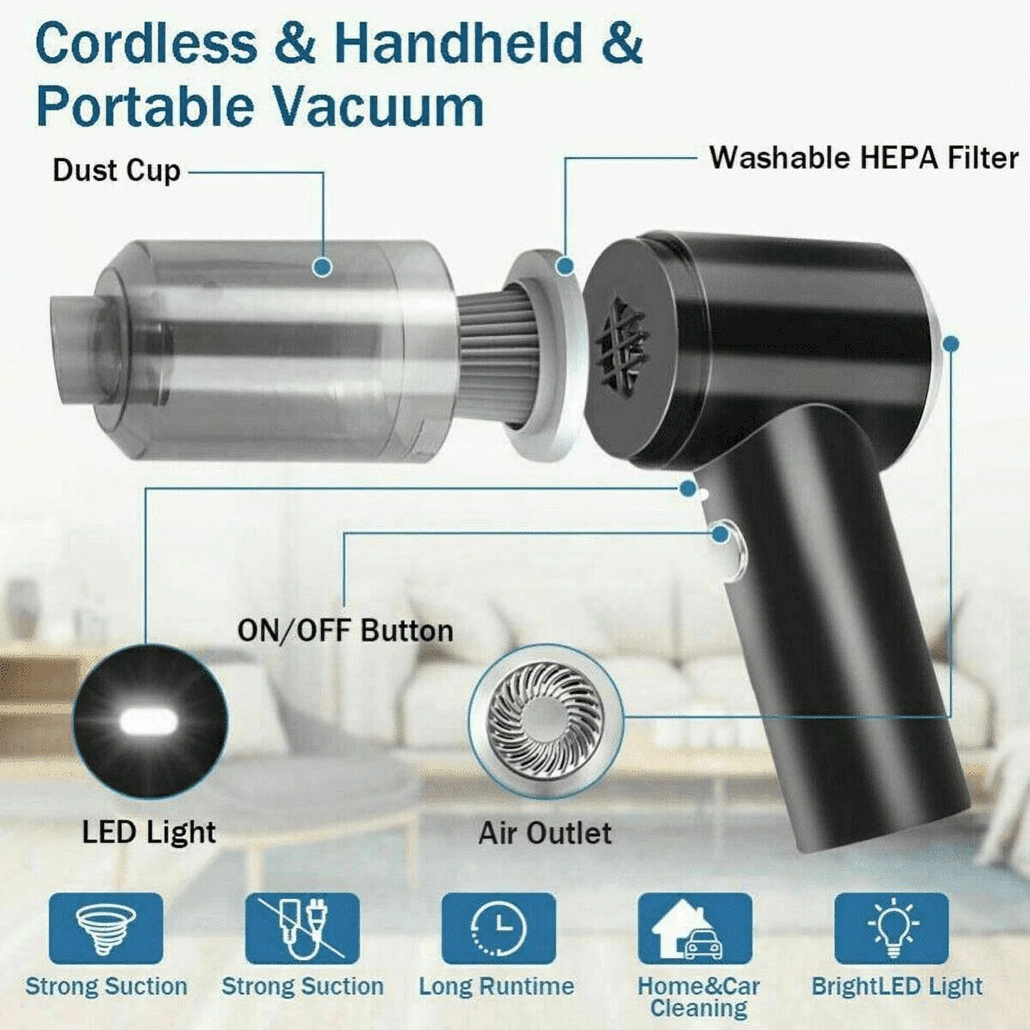PowerClean Wireless Vacuum - Small in Size, Big on Suction, Perfect for Cars & Tight Spaces